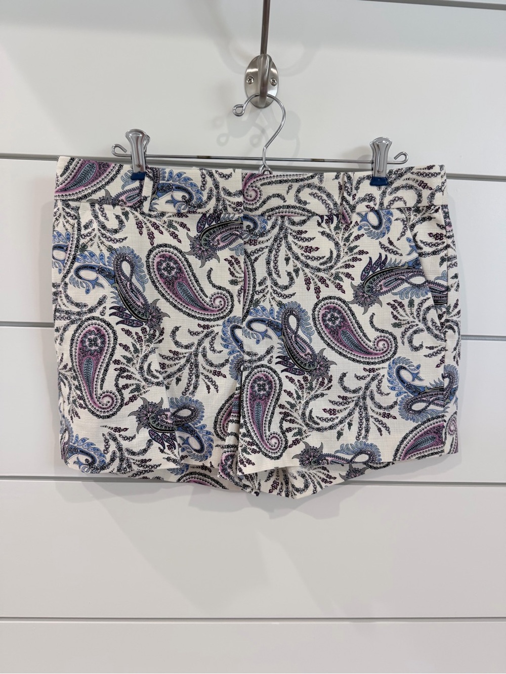 LOFT White Paisley Print Shorts with Blue & Purple Accents